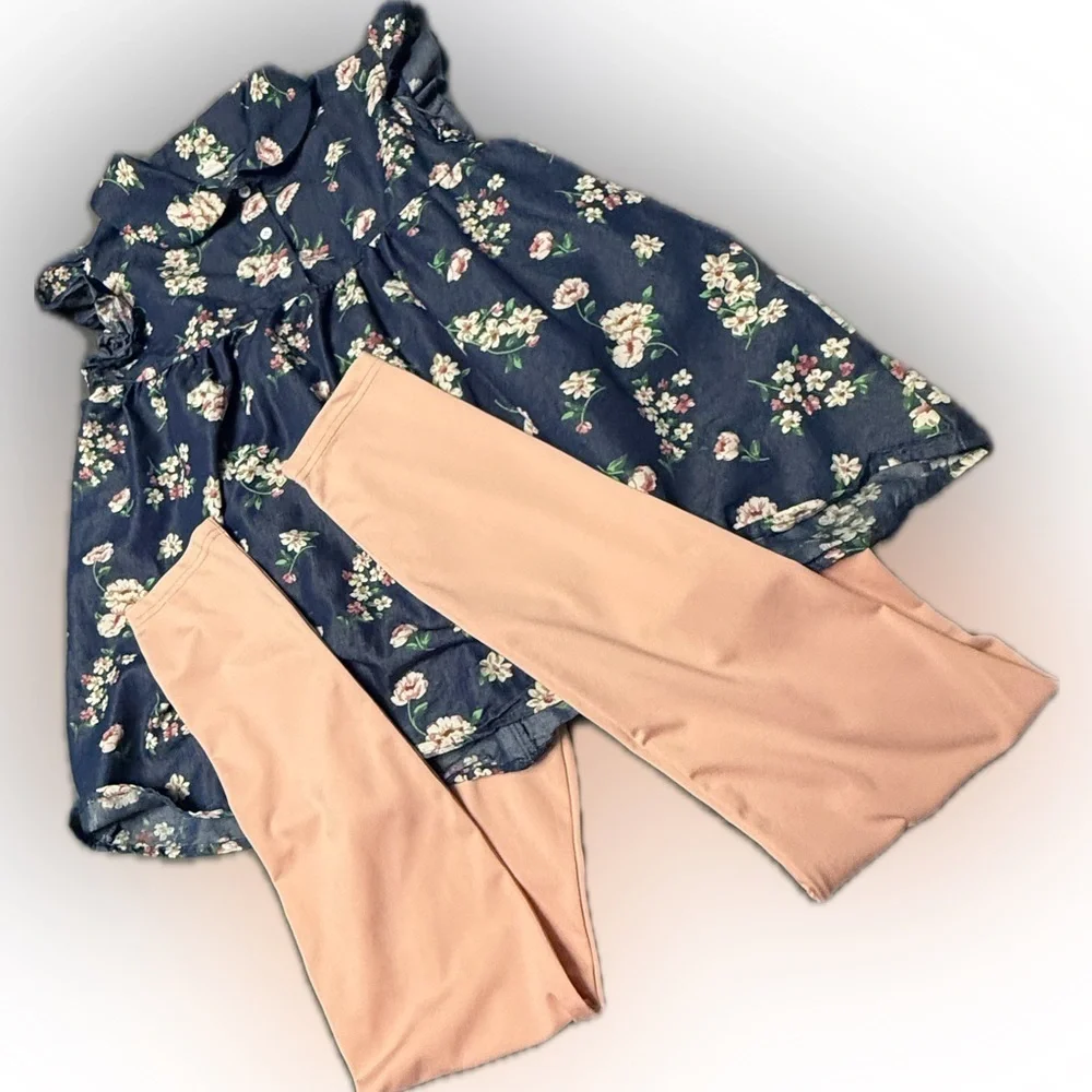 kids floral print and preplum blouse and leggings set